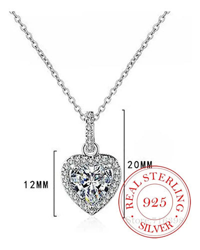 Collar De Plata  Para Mujer, Colgante Corazón De Circonita. Plateado