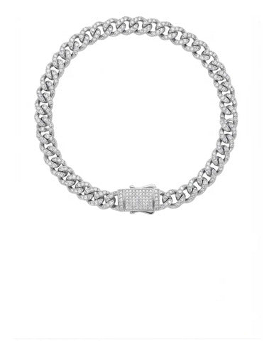 Pulsera Cubana Con Circonitas De Plata 925 Plateado 5.72 Cm 18 Cm