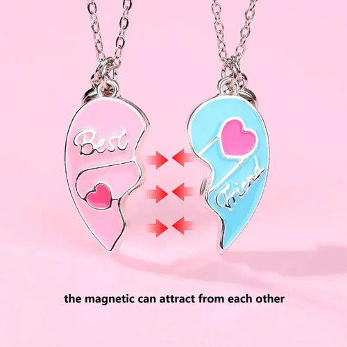 Juego 2 Collares Colgante Corazón  Mejores Amigas Con Imán