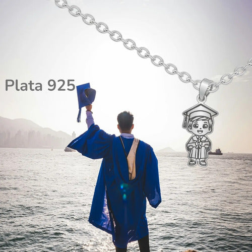Collar Y Dije Niño Graduado De Plata 925, Graduación Plateado