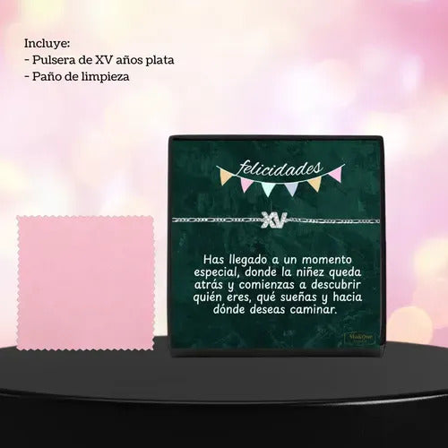 Pulsera De 15 Años Plata 925, Regalo Quinceañera Plateado 19 Cm