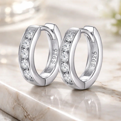 Aretes Huggies Con Circonitas De Plata Pura 925 Blanco
