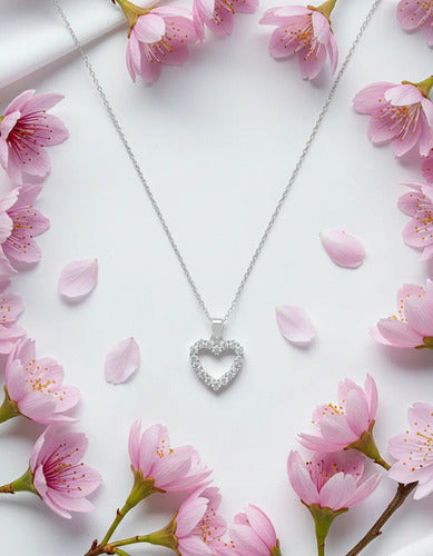 Collar Plata 925 45 Cm Con Zirconia Para Mujer Esposa Regalo Corazón Circonitas