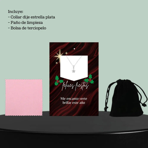 Regalo Navideño Para Mujer Collar Estrella Plata Con Mensaje Plateado