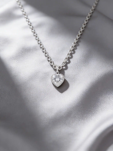 Collar Plata 925 Corazón Regalo Para Mamá Con Caja Plateado