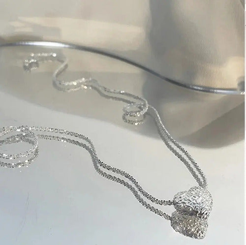 Collar Mujer De Plata Ley 925 Dije Corazón, Elegante Plateado