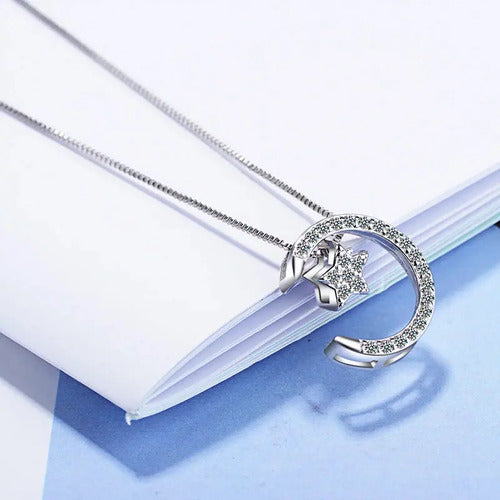Collar Luna Y Estrella Joyería Plata 925 Plateado