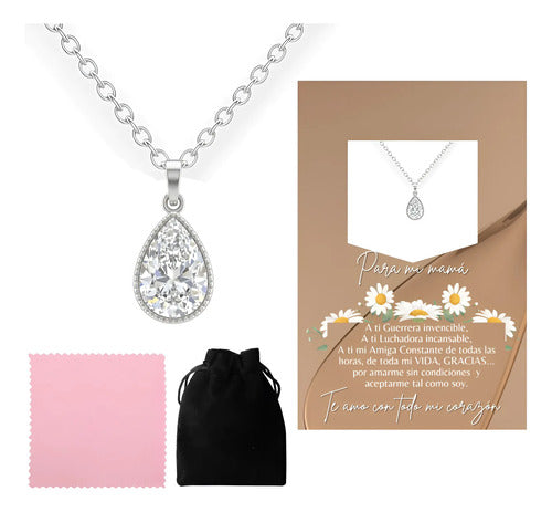 Collar Plata925 Zirconia, Regalo Para Mamá, Mensaje Especial Para Mi Mamá
