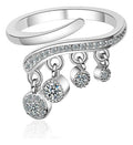 Anillo Ajustable De Plata 925 Con Borlas De Zircon. Plateado Ajustable