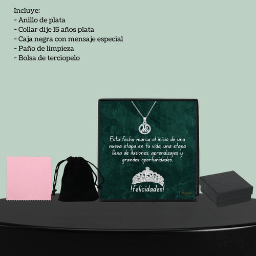 Anillo Y Collar De 15 Años Plata Con Mensaje Especial Regalo Plateado 9