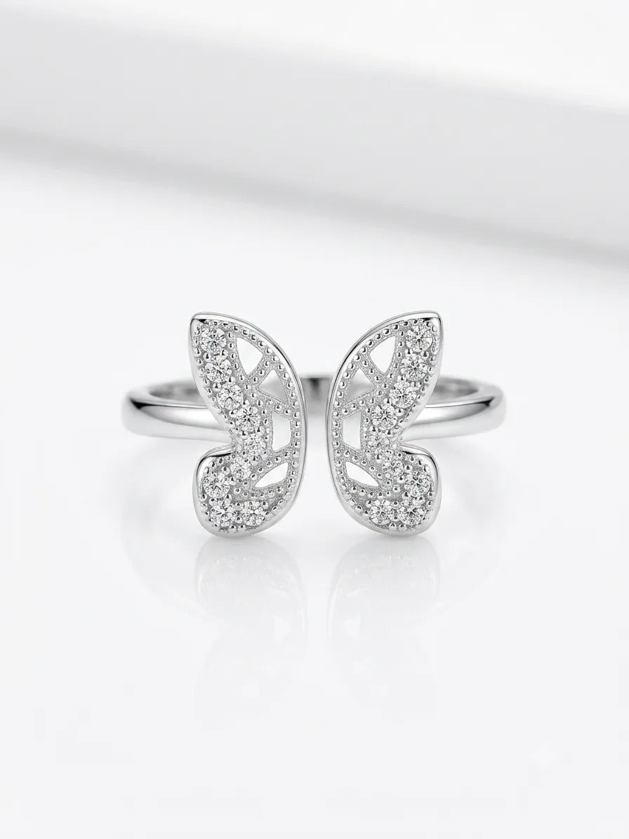 Anillo De Mariposa Con Circonitas De Plata 925 Blanco 7.5