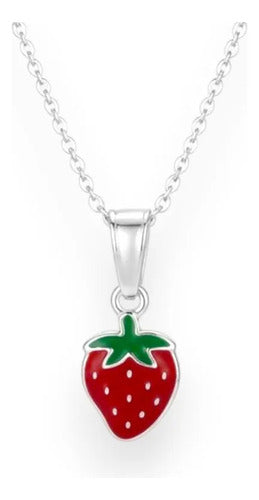 Collar Dije De Fresa De Plata 925 Rojo