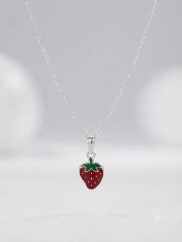 Collar Dije De Fresa De Plata 925 Rojo