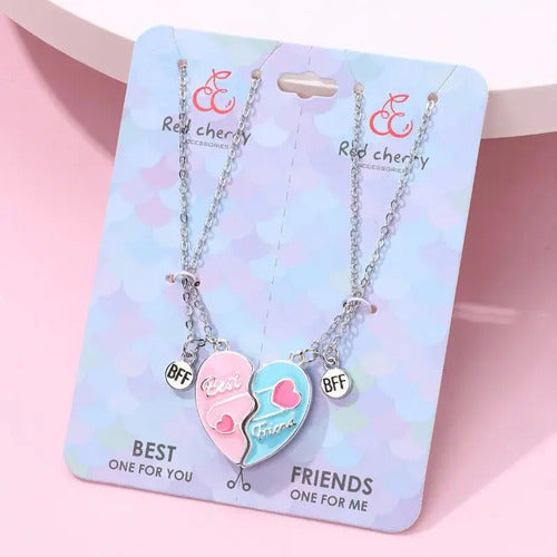 Juego 2 Collares Colgante Corazón  Mejores Amigas Con Imán