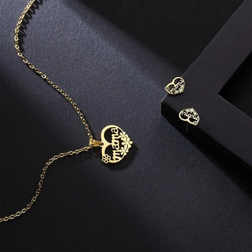Joyas, El Día De La Madre, Aretes Y Cadena Te Amo Mama, Mom