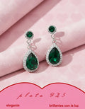 Aretes Para Quinceañera Verde Esmeralda Plata Para 15 Años Plateado