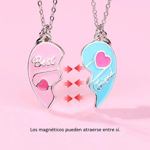 Juego 2 Collares Colgante Corazón  Mejores Amigas Con Imán