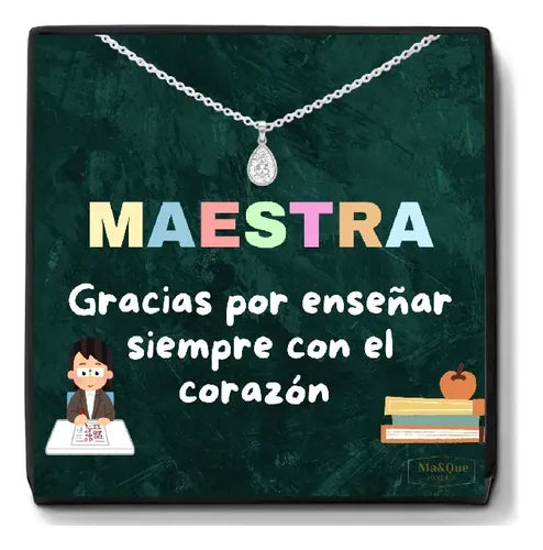 Regalo Para Maestra, Collar Dije Gota De Plata 925 Plateado