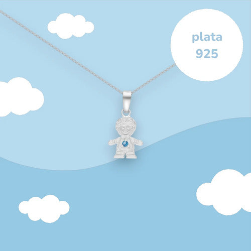 Collar Plata Dije Niño / Hijo Con Circonita Azul Plateado