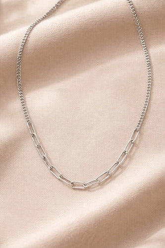 Cadena Cubana - Paper Clip Combinada Plata Pura925 Paperclip Plateado