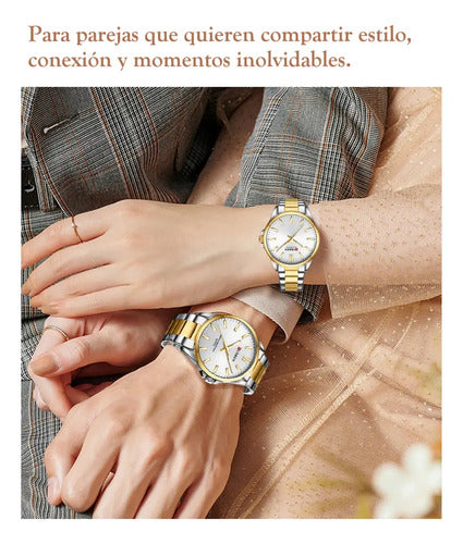 Reloj Para Parejas Acero Inoxidable, Regalo Plateado Gris