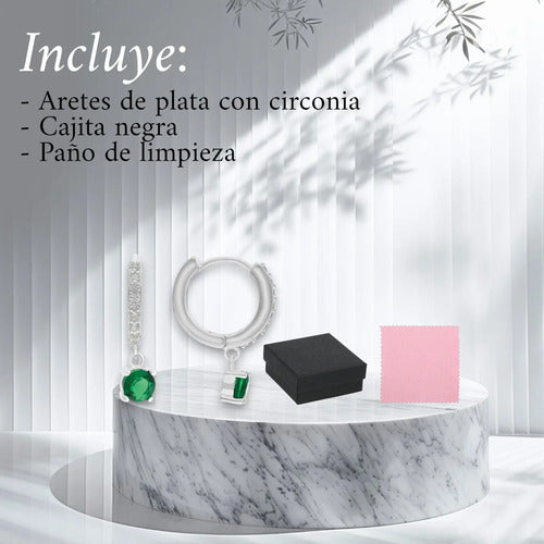 Aretes Huggies Elegante Plata 925 Con Circonias Plateado