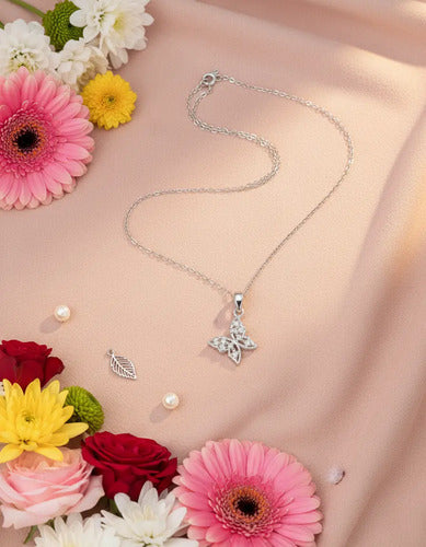 Collar Elegante De Plata Dije Mariposa Para Mujer Plateado