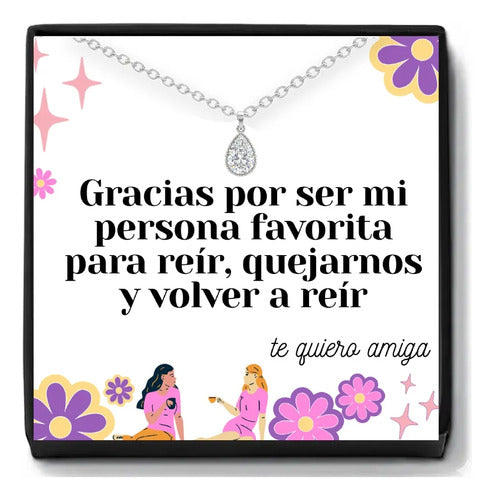 Regalo Para Amiga Collar De Plata Con Caja, Mensaje Especial Dije Gota