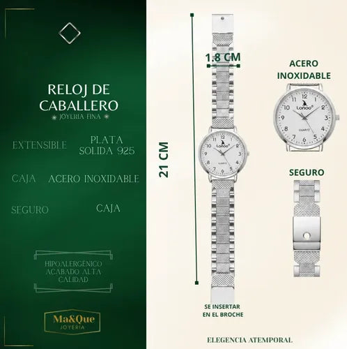 Reloj De Caballero De Plata 925 Para Hombre Plateado Blanco