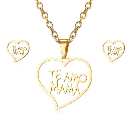 Joyas, El Día De La Madre, Aretes Y Cadena Te Amo Mama, Mom