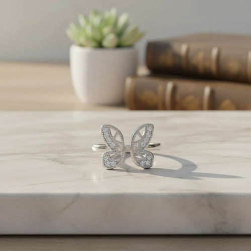 Anillo De Mariposa Con Circonitas De Plata 925 Blanco 8