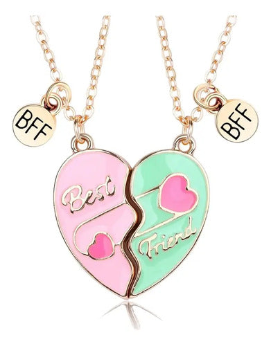 Juego 2 Collares Colgante Corazón  Mejores Amigas Con Imán