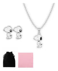 Juego De Collar Y Aretes De Snoopy De Plata 925 Plateado