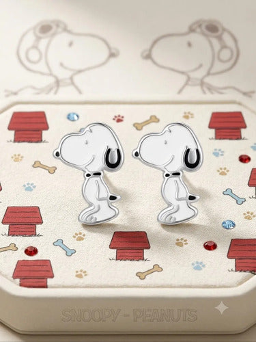 Broquel Arete De Snoopy De Plata 925 Blanco