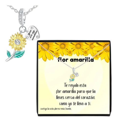 Collar Regalo Flor Amarilla Plata 925 Girasol Novia Esposa Girasol