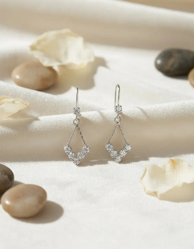 Aretes Colgantes De Plata 925 Con Circonitas Para Fiesta Plateado