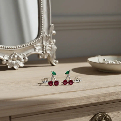 Broquel De Cereza De Plata 925 Rojo