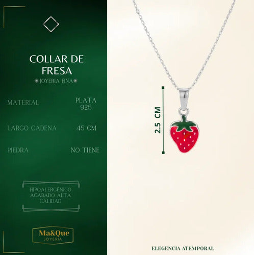 Collar Dije De Fresa De Plata 925 Rojo