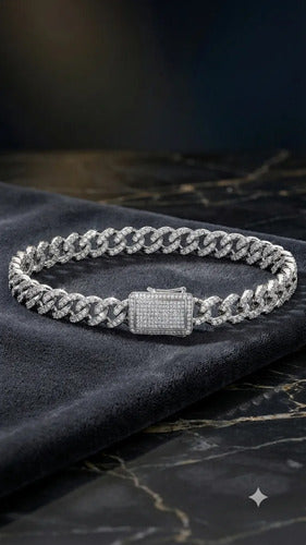 Pulsera Cubana Con Circonitas De Plata 925 Plateado 5.72 Cm 18 Cm