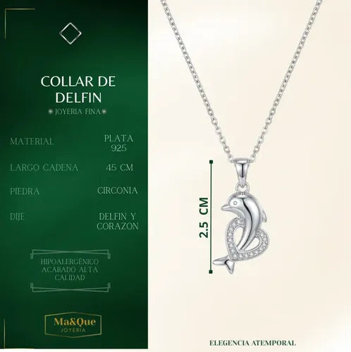 Collar Con Dije De Delfin Y Corconitas De Plata 925 Plateado