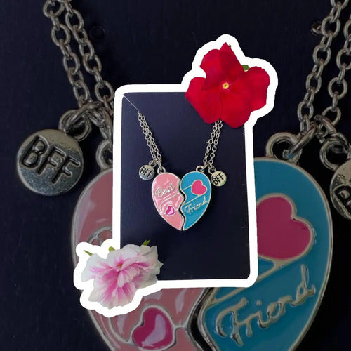 Juego 2 Collares Colgante Corazón  Mejores Amigas Con Imán