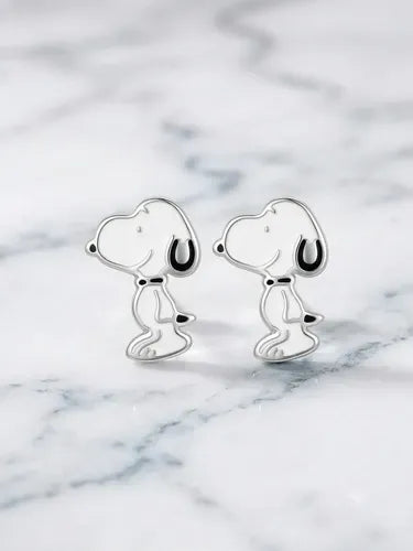 Broquel Arete De Snoopy De Plata 925 Blanco