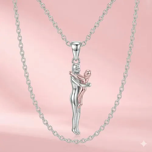 Collar Abrazo Eterno Mama E Hija De Plata 925, Regalo Mamá Plateado