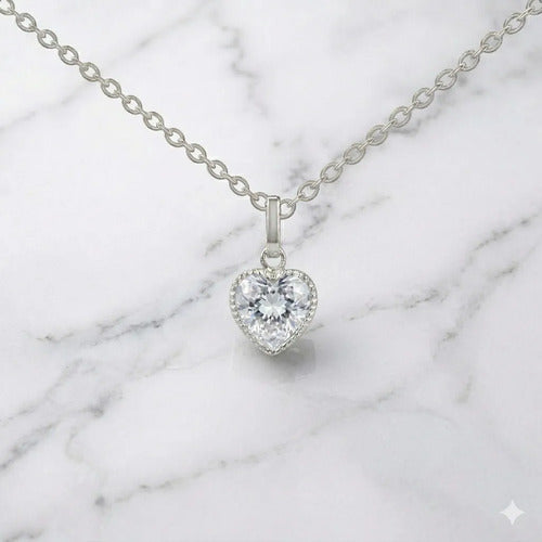 Collar Plata 925 Corazón Regalo Para Mamá Con Caja Plateado