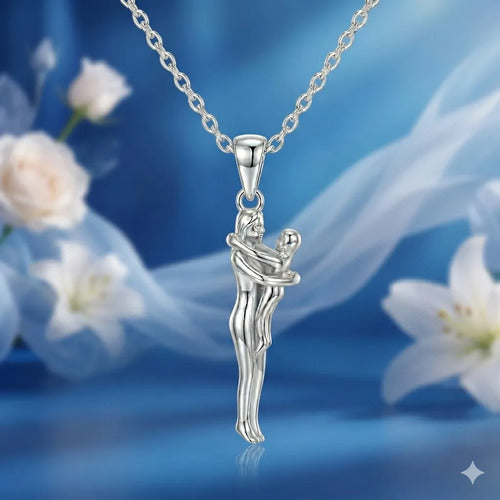 Collar Abrazo Eterno Mama E Hijo De Plata 925, Regalo Mamá Plateado