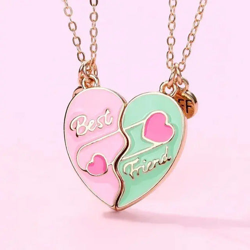 Juego 2 Collares Colgante Corazón  Mejores Amigas Con Imán