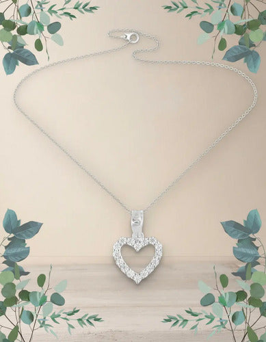 Collar Elegante Plata Con Dije Corazón Alrededor Circonitas Plateado