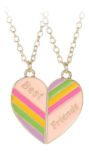 Juego 2 Collares Colgante Corazón  Mejores Amigas Con Imán