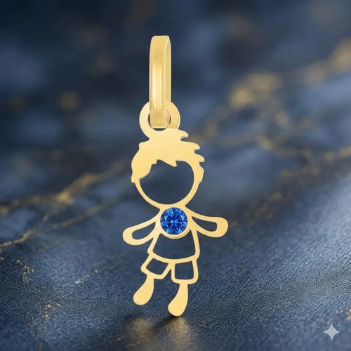 Dije De Oro 10 Kilates De Niño Con Circonia, Dije Hijo Dorado