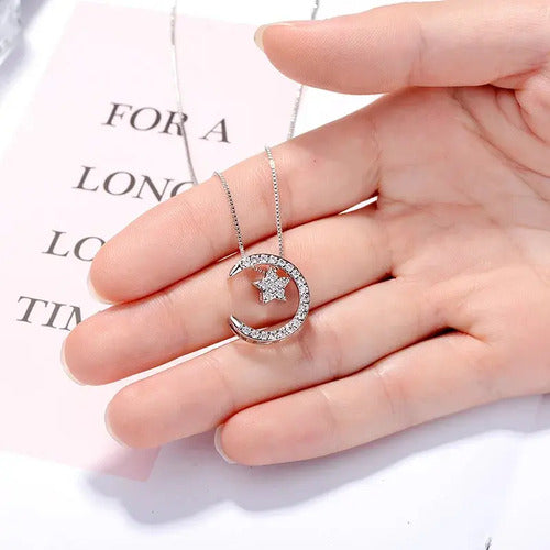 Collar Luna Y Estrella Joyería Plata 925 Plateado
